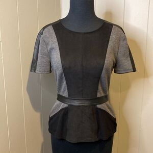 Z BCBGMaxazria Women’s Small Short Sleeve Top Faux Leather Suede Back Zipper